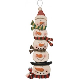 Stacked Snowman Plaque wood, accented with metal scarves