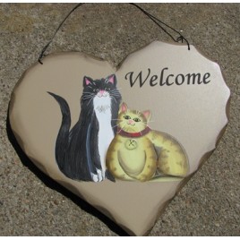HP10 - Welcome Cats wood heart 