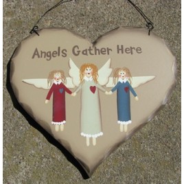 Primitive Wood Angel Heart  HP24-Angels Gather Here