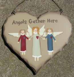Primitive Wood Angel Heart  HP24-Angels Gather Here