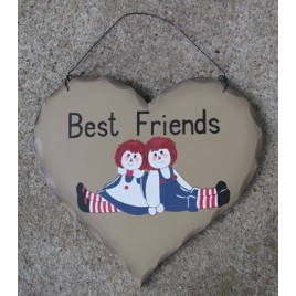 HP25 - Best Friends Andy and Annie Rag Dolls wood heart