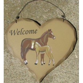 HP6 - Welcome Horses  wood heart 