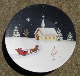 Primitive Wood Plate NEW13 - Church Winter Scence 