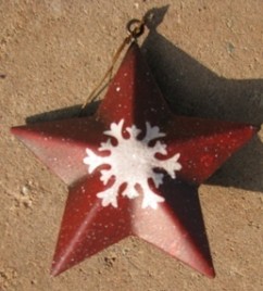 OR-504 Red Star With Snowflake Metal Christmas Ornament
