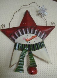 OR605 - Snowman Star with Bell Metal ornament 