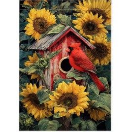 82M4258W01 Spring Red Bishop and Sunflower Double-sided Garden Flag