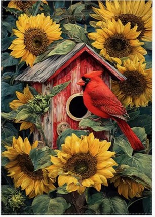 82M4258W01 Spring Red Bishop and Sunflower Double-sided Garden Flag