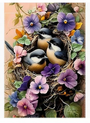 RD734931 Spring Robins in a birds nest Garden Flag, Double-Sided,