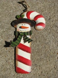 OR-601 Snowman./Candy Cane Metal Ornament 