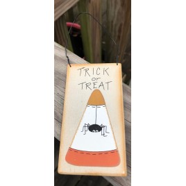12CC Trick or Treat Spider on Candy Corn wood sign 