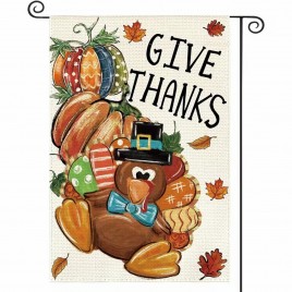 UK8072622 Give Thanks Thanksgiving Turkey Pumpkin Garden Flag double sided burlap