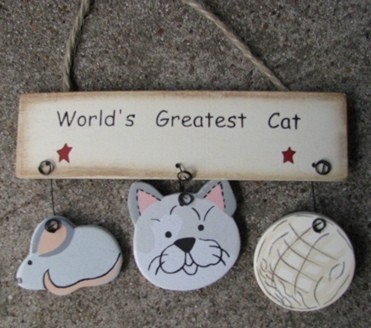 Wood Cat Sign 1200W - Worlds Greatest Cat Hangs by Jute 