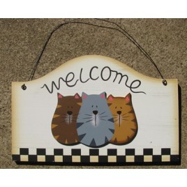 Wood Cat Sign WD2075 - Welcome Cat 