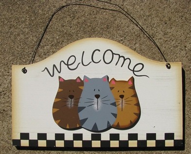 Wood Cat Sign WD2075 - Welcome Cat 