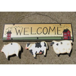 WD2086 Welcome Pig Cow and Sheep wood sign