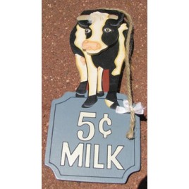 WD328- Milk 5 cents wood cow sign 