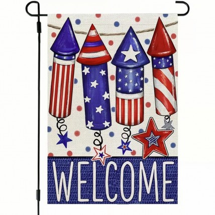 RR1669136 Welcome Independence Day Fireworks Firecrackers Garden Flag